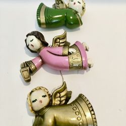 3- Vintage Made in Japan Christmas Angel Hand Painted Ornaments 1970’s
