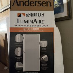 【was 215】36 in. x 80 in. LuminAire White for Single Entry Door 32 in.-36 in. Universal Handed Aluminum Retractable Screen Door