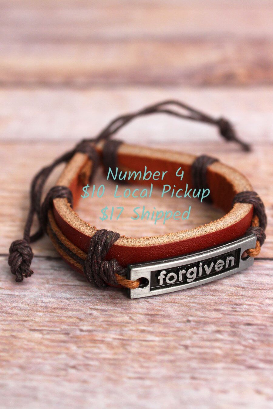 New in Package Faux Leather Adjustable Bracelet Forgiven Inspirational Christian