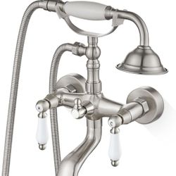 Airuida Wall Mount Bathtub Shower Faucet Kit with Telephone Shaped Handheld Sprayer Double Hot and Cold Water Mixer Tap Wall Mounted Tub Filler Set Vi