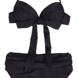 Women's Sexy Criss Cross Waist Underwire PushUp Padded Bikini Swimsuit BLK S NWT