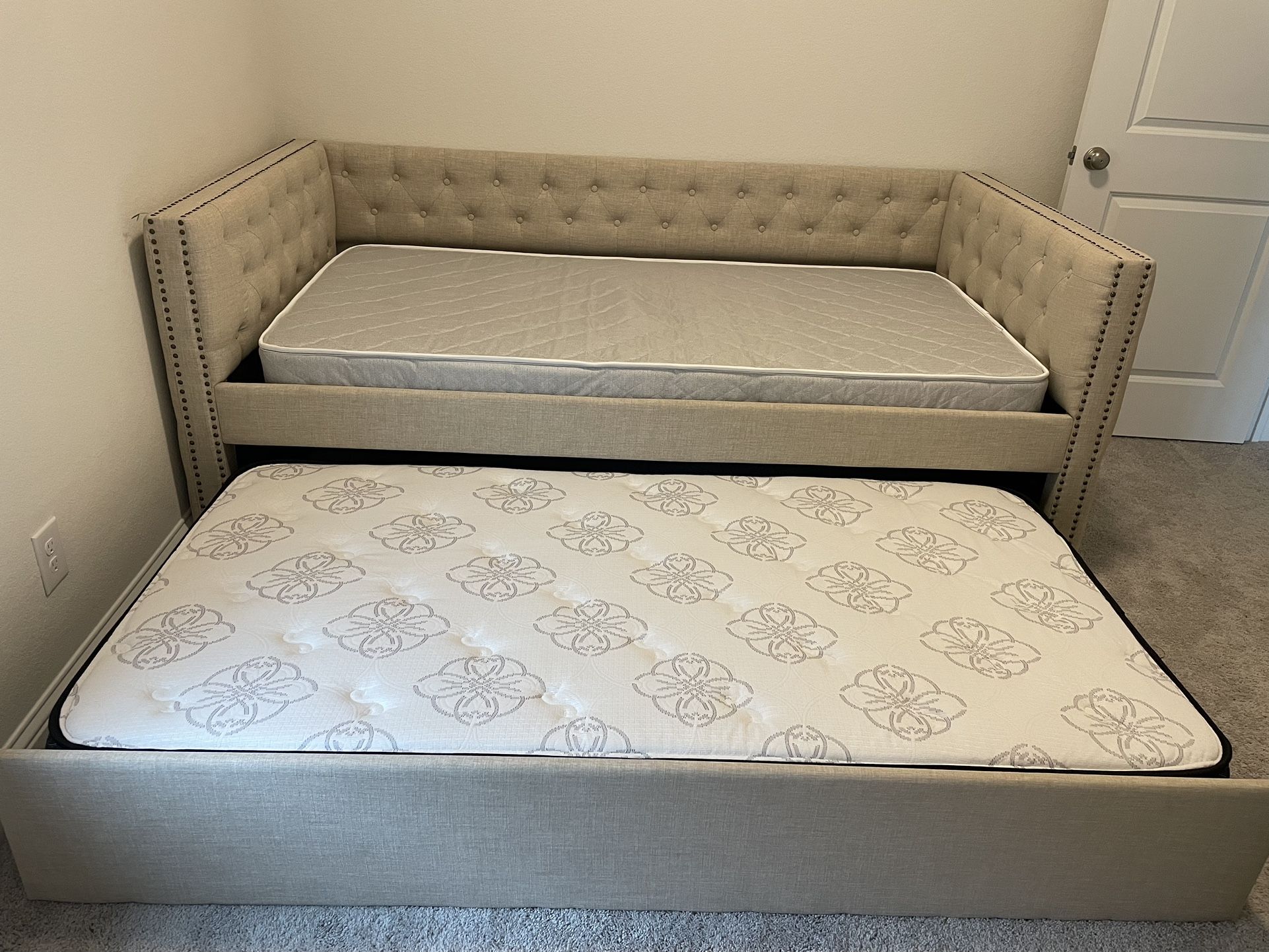 Claremont Trina Daybed with Trundle in Beige and two twin Mattresses