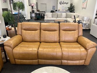 Power reclining sofa and love seat in genuine leather