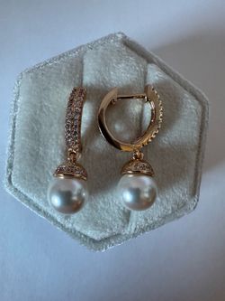 14K 585 Rolled Rose Gold Natural Pearl Earrings