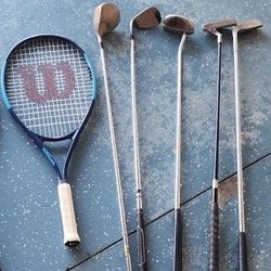 Golf Clubs And Tennis Racquet