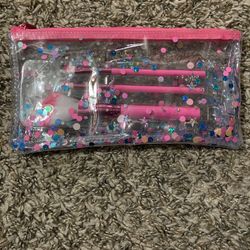 Makeup Bag & 3 Piece Brush Set - New
