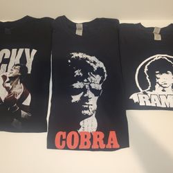 3 T-shirts Sylvester Stallone Rambo Cobra and Rocky size L