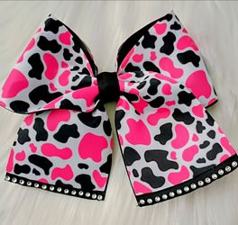 Pink Cow Print Cheer Hair Bow
