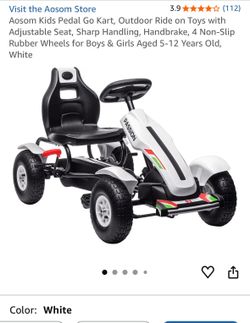 Kids pedal go kart 5-12 year old white excellent condition