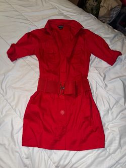 Y2K Guess jeans Red Button-Front Shirtdress with Belt size S