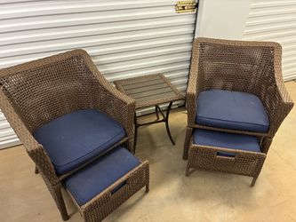 Wicker Patio Set with Ottomans and Side Table