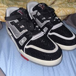 Louis Vuitton Trainers Grey and Black Crystals Low Top Sneakers Size 11