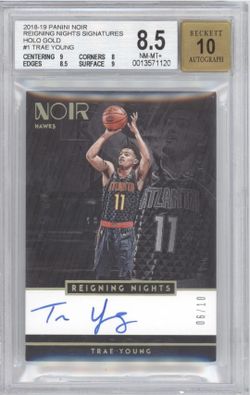 2018-19 Trae Young Noir #1 RN-TY Rookie Reigning Nights Auto Gold /10 BGS 8.5