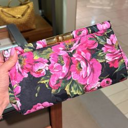 Dolce Gabbana Peony Clutch Bag With Gold Chain