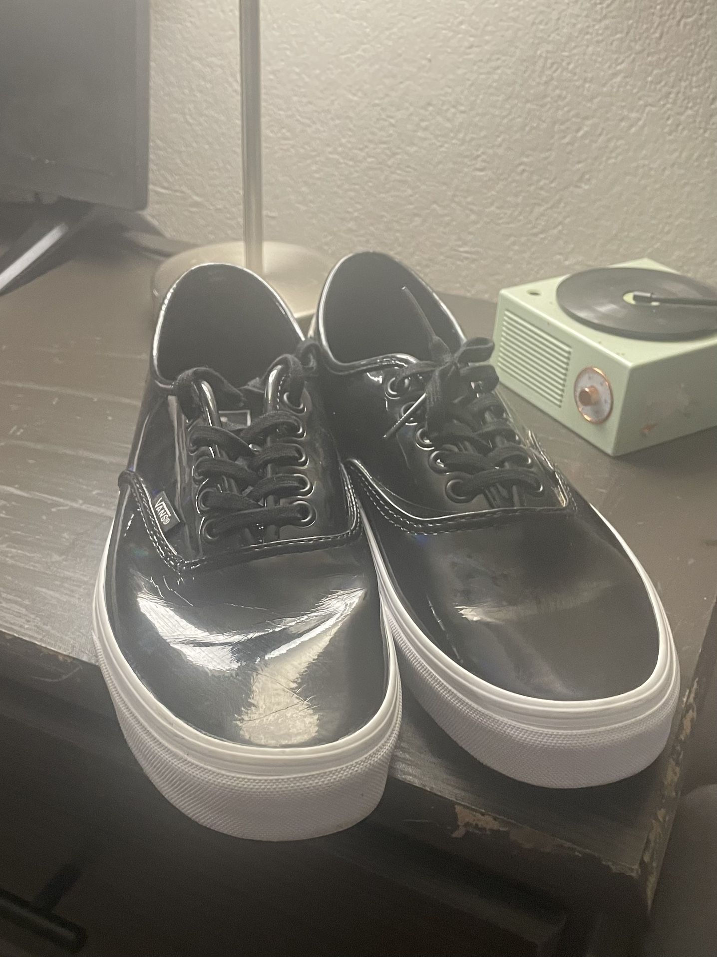 Black Leather Vans Size 9/ In A Half