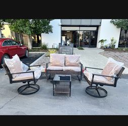 New Assembled Outdoor Swivel Rocking Chairs Set with Loveseat, Garden Conversation Bistro Sets