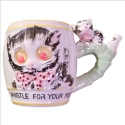 Vintage Ross Products Whistle for Your Milk Ceramic Googly Eye Cat Mug