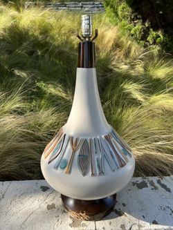 Midcentury Modern 1950s Ceramic And Wood Lamp 
