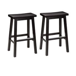 2 Bar Stools Chairs Wooden Saddle Back  29" 