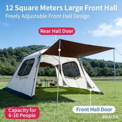 15-Person Aluminum Pole Automatic Tunnel Tent - 2-Layer Anti-Downpour Camping Tent, Spherical Storage, Second-Tier Outdoor Family Group Camping Shelte