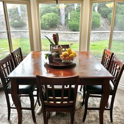Solid Wood Bar Height Table With Chairs & Lazy Susan