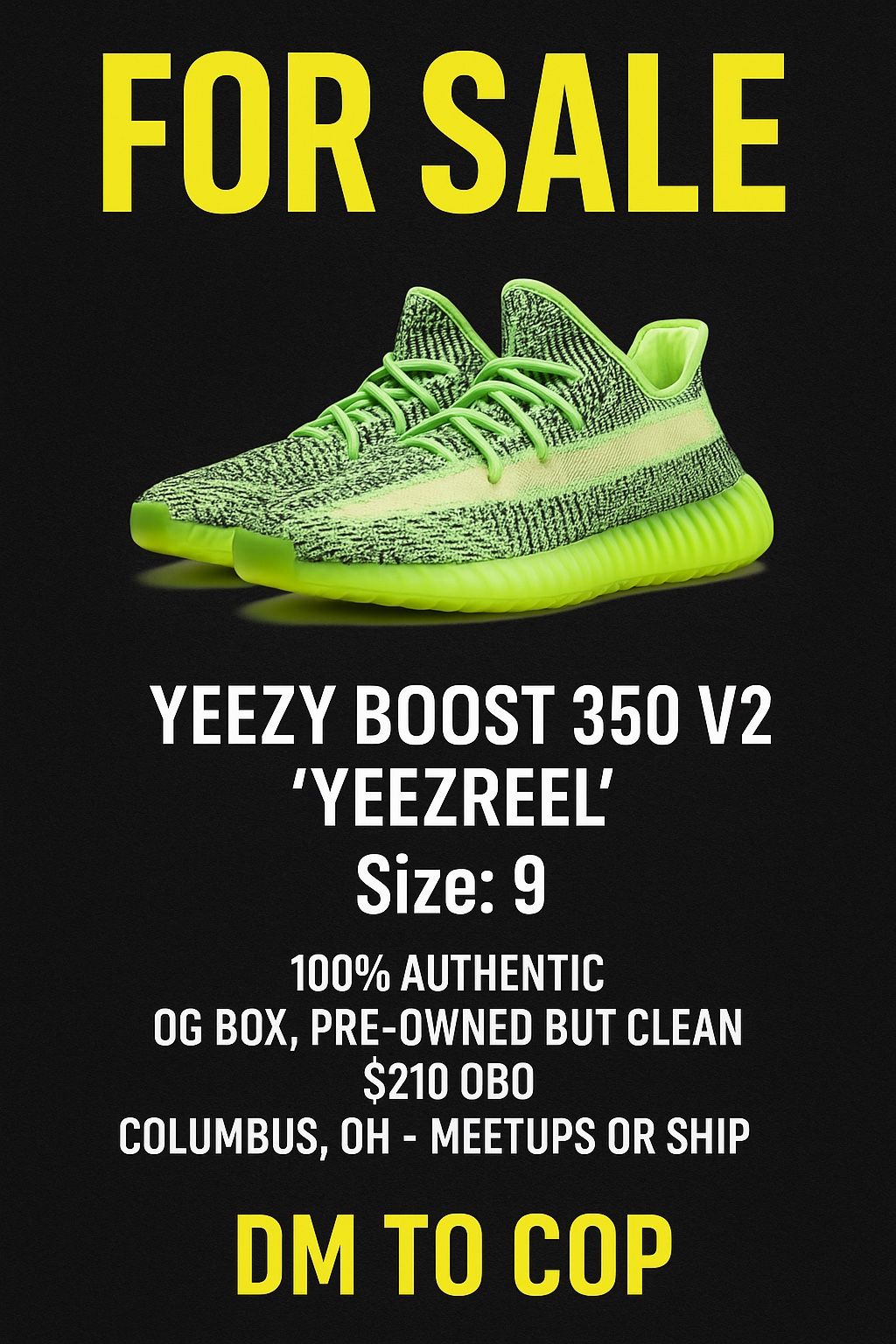 Yeezy Boost 350 V2 Yeezreel (Non-Reflective) Size 9M/11W w/ Original Box
