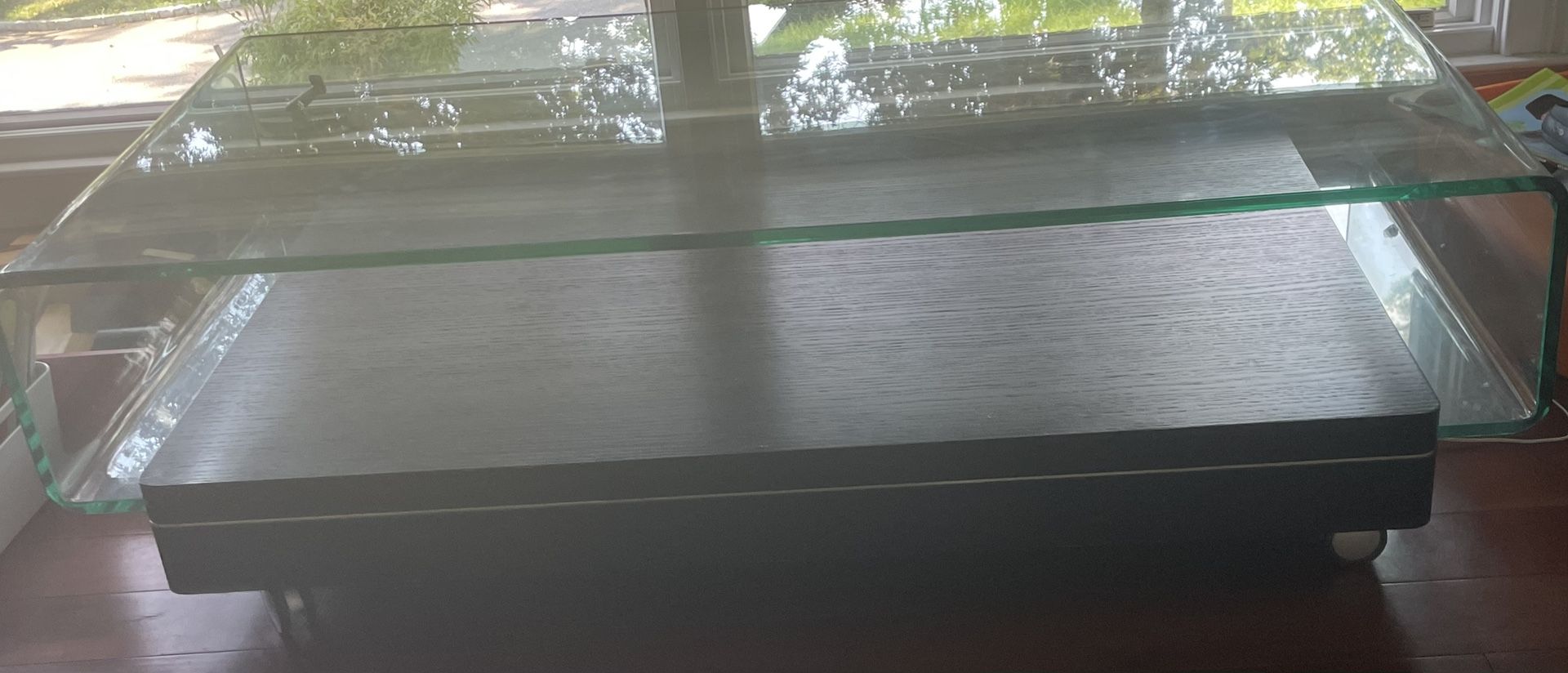 Glass & Espresso Wood Coffee Table With Wheels