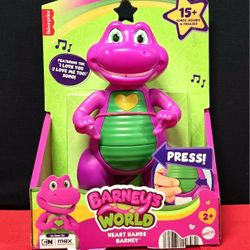 💜Fisher-Price Barney's World Heart Hands Barney toy figure.