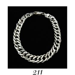 8" x 8.5mm Solid Sterling Silver Double Curb Chain Bracelet w Lobster Claw Clasp, Made in Italy, signed