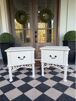 Set of cottage nightstands with floral liners