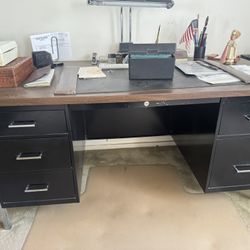 Industrial Desk Metal And Wood Laminate Top Mid Century Modern