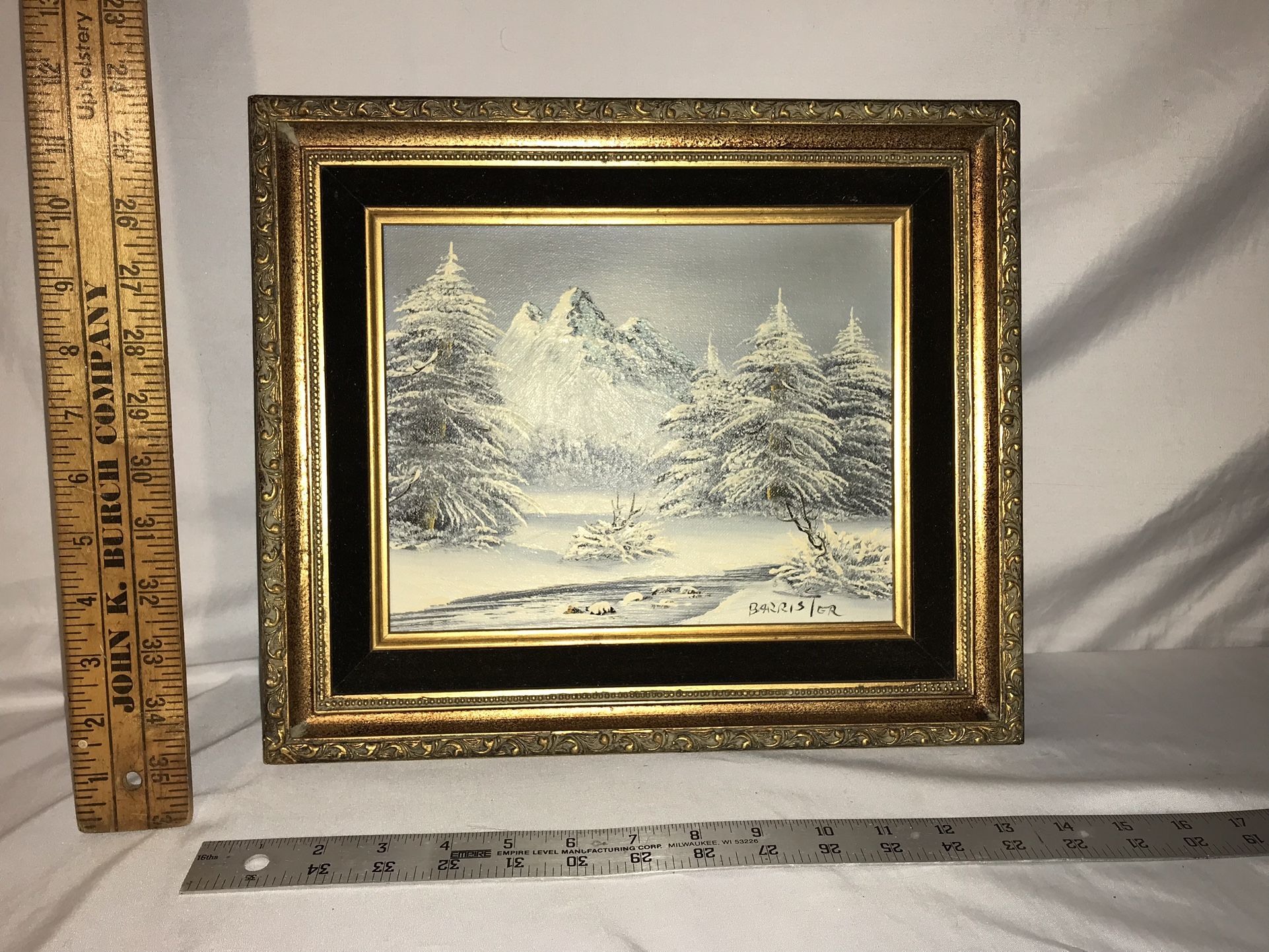 ❄️VINTAGE Art, SIGNED BARRISTER, WINTER SNOW FOREST TREE PAINTING🌲
