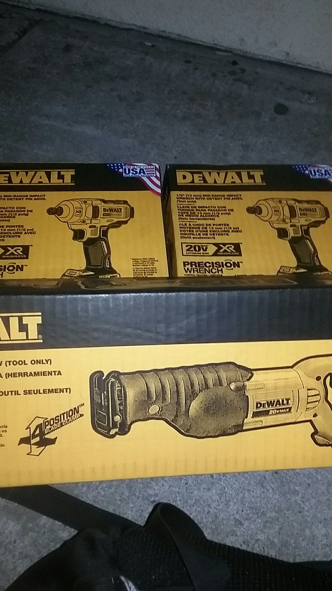2 20v Dewalt brushless xr 1/2 impact wrench with dent pin anvil and a 20v Dewalt reciprocating saw