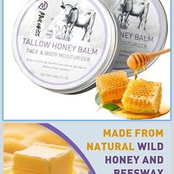 Beef Tallow for Skin – 2 Pcs Grass-Fed Tallow and Raw Honey Balm with Lavender Essential Oil, Natural Tallow Face Moisturizer & Beef Tallow for Face, 