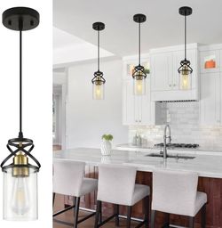 3 Pendant Lights Black Gold Adjustable Hanging Kitchen Island Dining Room 