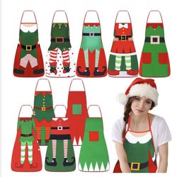 Toulite 10 Pcs Elf Christmas Apron Adjustable Kitchen Cooking Aprons BBQ Bib Funny Chef Apron For Women Men Xmas(Green And Red)