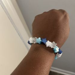 Blue & White Chunky Beaded Stretch Bracelet | Handmade Statement Jewelry