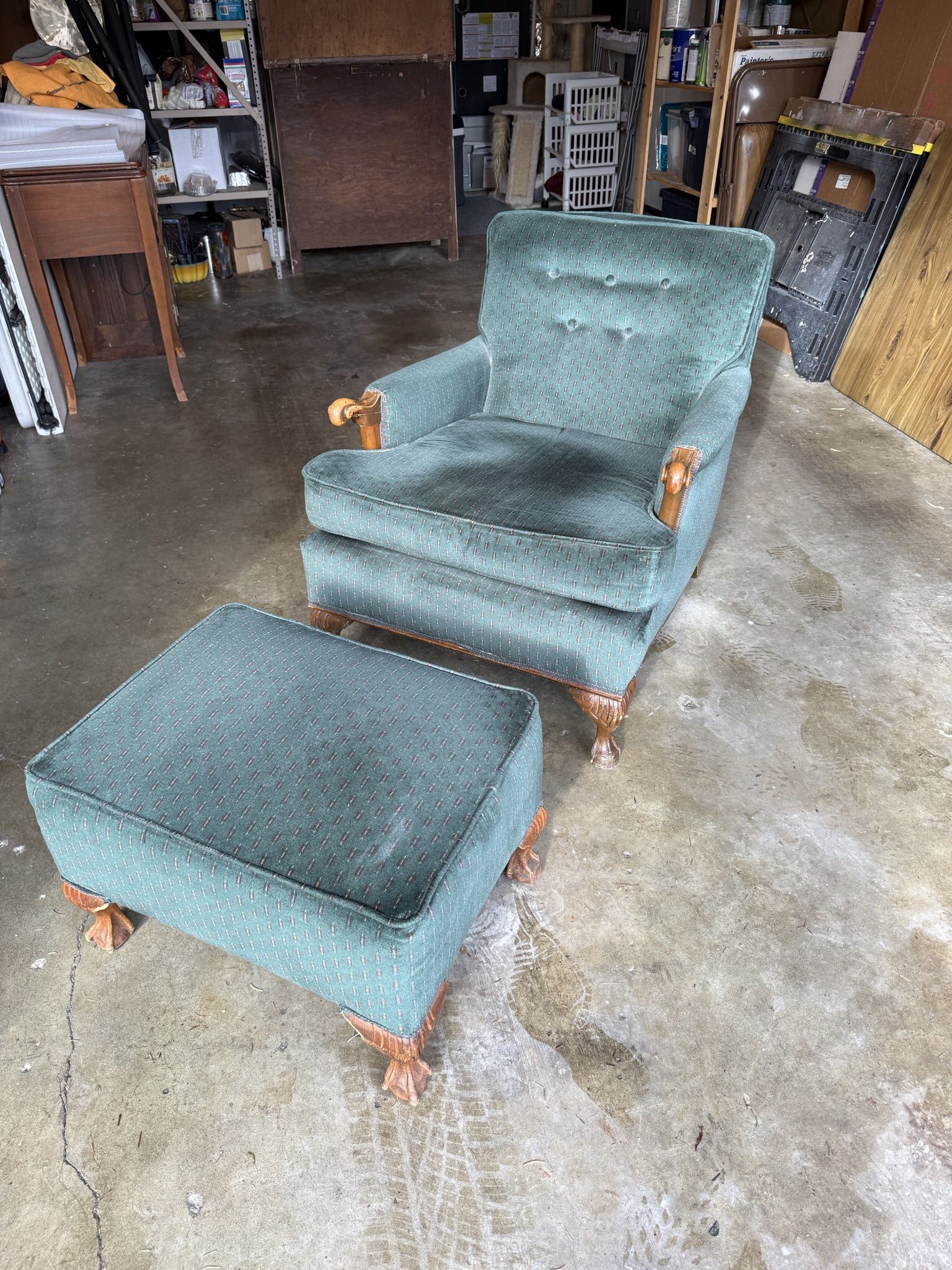 Comfy, antique chair and ottoman