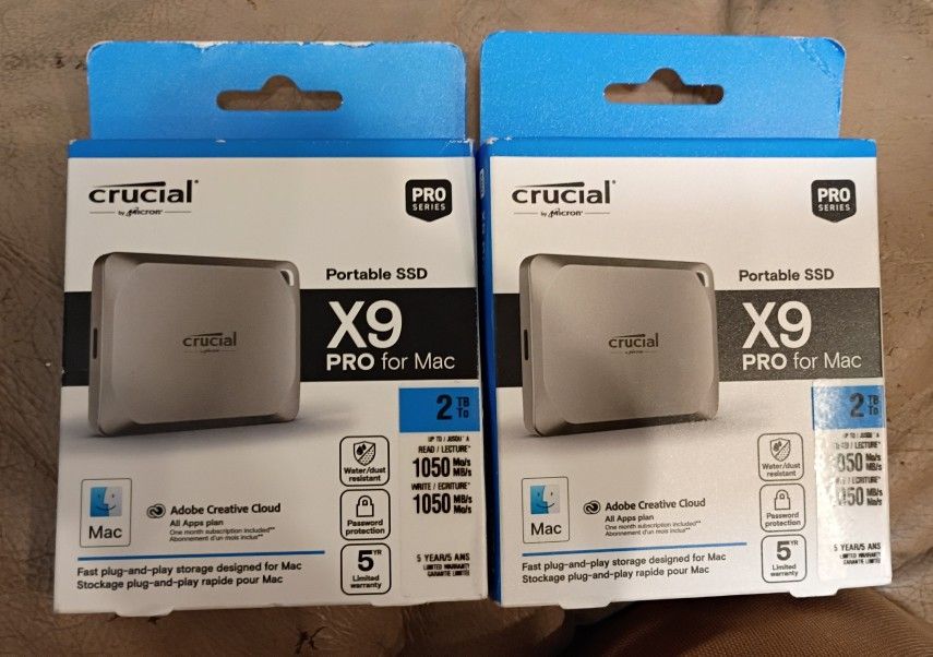 Crucial X9 PRO 2TB Portable SSD, NEW, Solid State Hard drive Mac