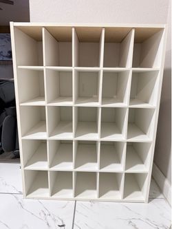 White Wood 25-Cube Storage Organizer.