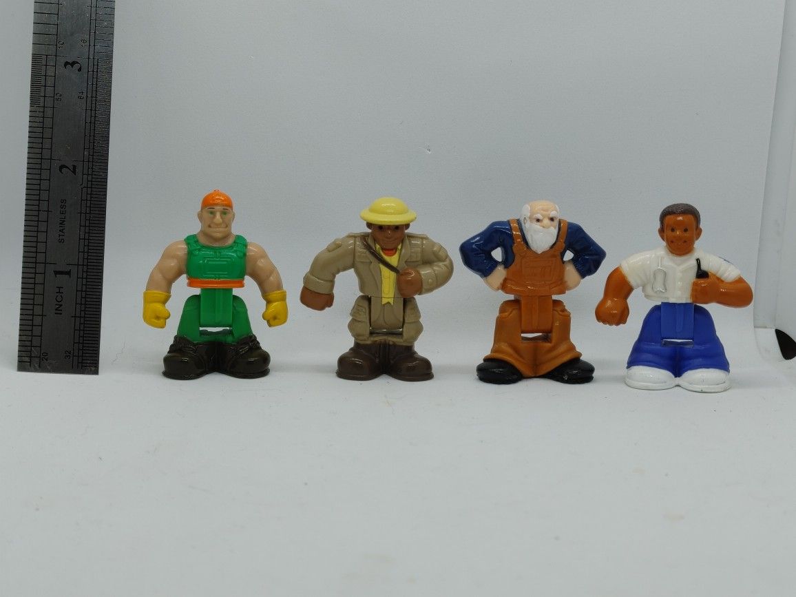 Lot Of 4 1 3/4" Geotrax Figures Zoo Keeper, EMT, Construction Worker, & Old Man