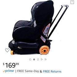 Turns a car seat into a stroller for airport travel
