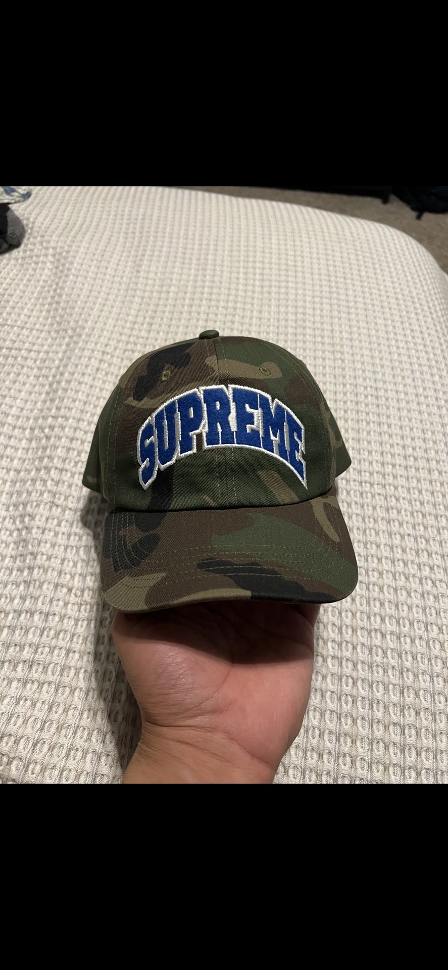 Supreme Arc Logo 6-Panel Camp Cap (Woodland Camo / Royal Blue)