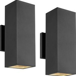 Modern Outdoor Wall Lights – Waterproof Aluminum & Glass, Up/Down Lighting, Black Finish, 12” Size, Set of 2