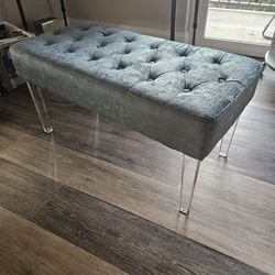 Small Bench/Polyester Teal Fabric  with Clear Acrylic Legs