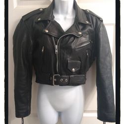 ☠️ Motorcycle ☠️  Black Leather Biker Jacket - Size Med. (See Description)