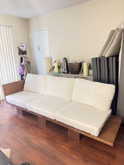 Moving Sale Solid Walnut Japandi 3 Seater Sofa