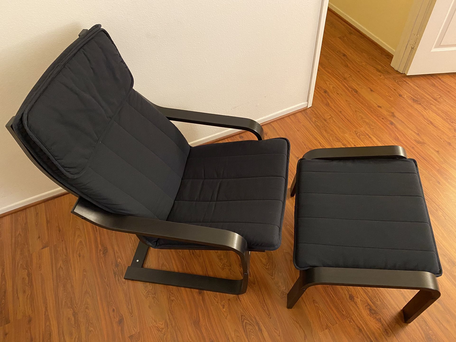 Like New! Ikea Poang Chair and Ottoman - Black
