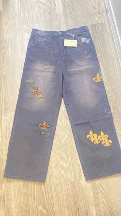 Mens Baggy Embroidered Denim Pants