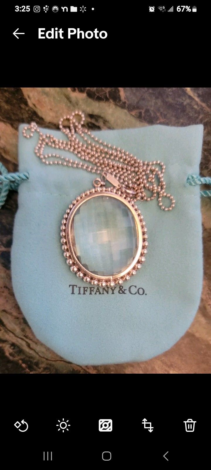 TIFFANY & CO STERLING SILVER Ziegfeld Oval Faceted Crystal Pendant Beaded Chain